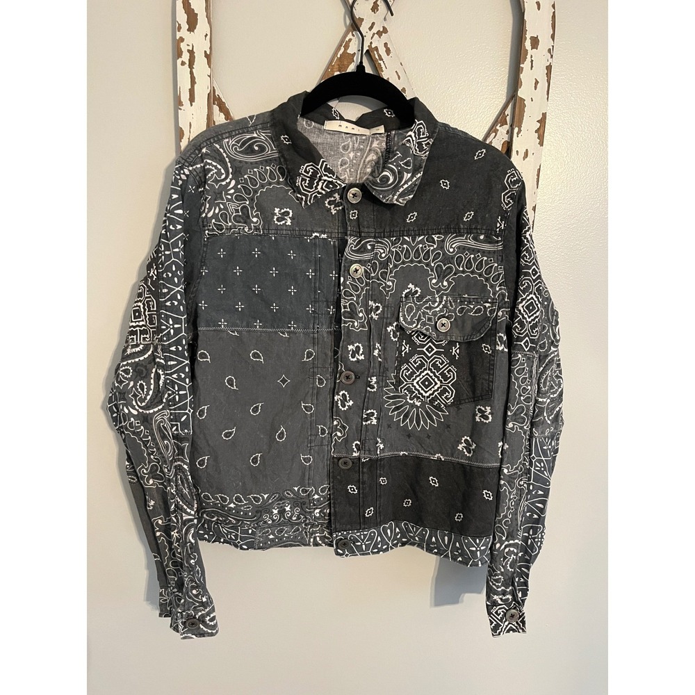 mnml bandana patchwork trucker shirt cropped button-up shirt size medium